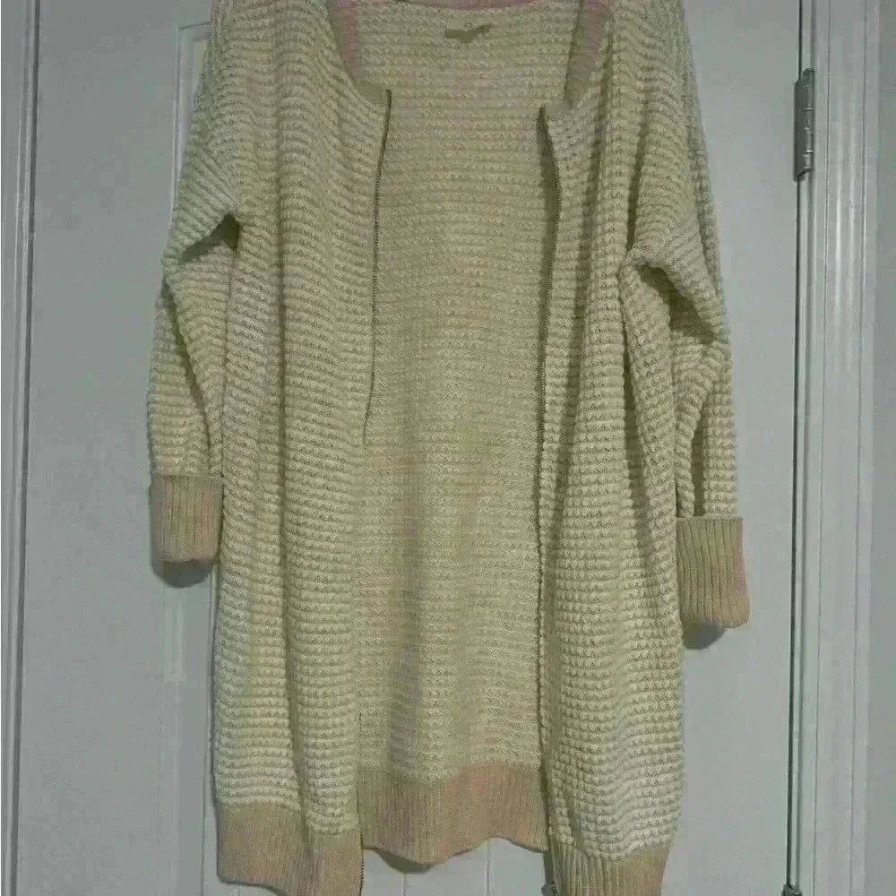NWOT  AG Adriano Goldschmied Cardigan Long Sweater Zipper Texture White Tan Sm